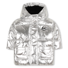Silver hooded down jacket KARL LAGERFELD KIDS 
                    GIRL