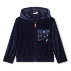Fleece hooded cardigan, NAVY, hi-res