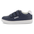 Cowhide leather sneakers, NAVY, hi-res