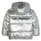 Silver hooded down jacket KARL LAGERFELD KIDS 
                    GIRL