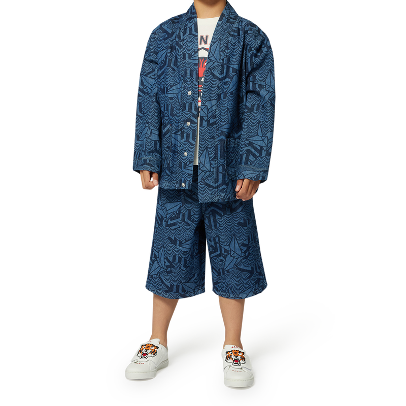 Printed denim Bermuda shorts KENZO KIDS 
                        BOY