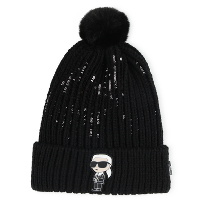 Knitted hat with pompom KARL LAGERFELD KIDS GIRL