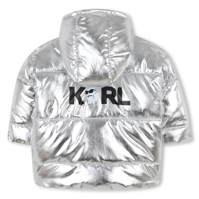 Silver hooded down jacket KARL LAGERFELD KIDS GIRL
