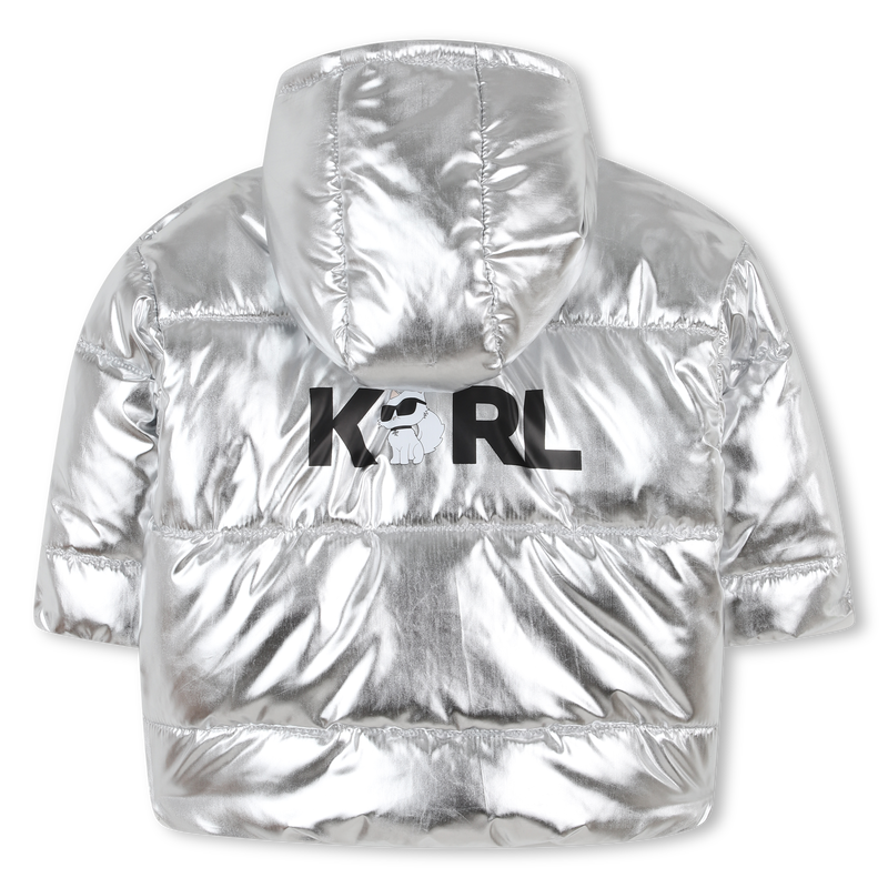 Silver hooded down jacket KARL LAGERFELD KIDS 
                        GIRL