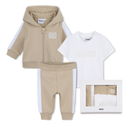 Cardigan + trousers + t-shirt set, STONE, hi-res