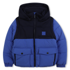 Down jacket with removable sleeves and hoods, NAVY, hi-res