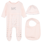 Cotton pyjamas, hat and bib, PINK  PALE, hi-res