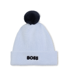 Knitted hat with pompom, PALE BLUE, hi-res