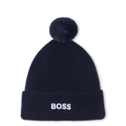 Knitted hat with pompom, NAVY, hi-res