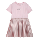 Bi-material formal dress, MARSHMALLOW, hi-res