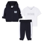 Cardigan + trousers + t-shirt set, NAVY, hi-res