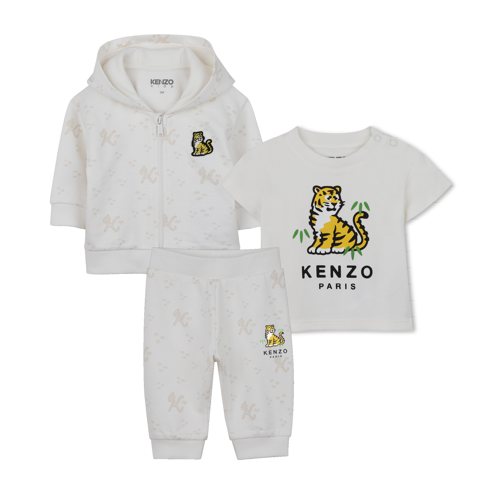 Kenzo Kids - T-shirt, Cardigan And Trousers Set - Offwhite - Unisex - 3 Months