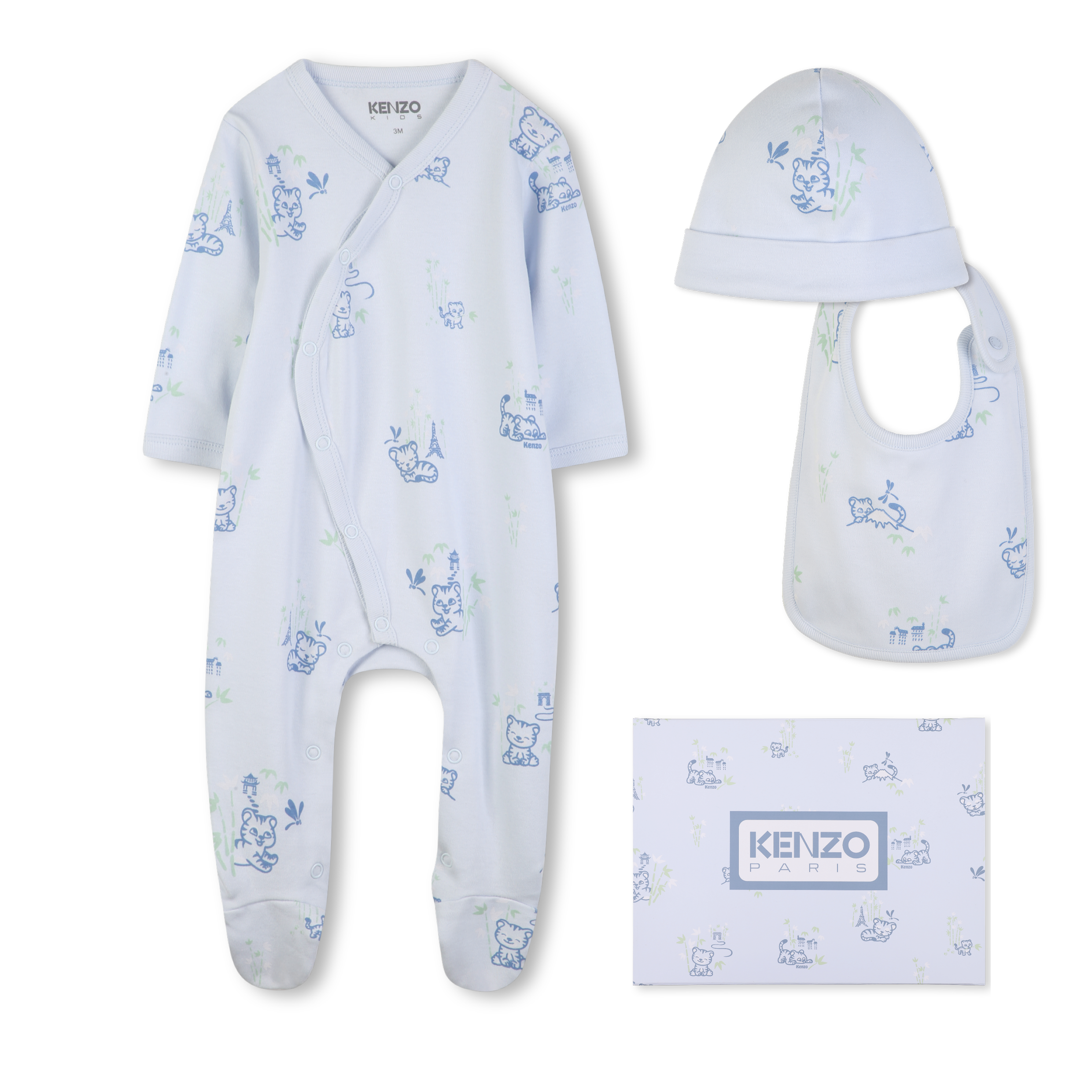 Kenzo Kids - Pajama, Hat And Bib Set - Pale Blue - Boy - 12 Months